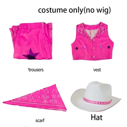 Women Princess Cosplay Costume Pink outfits Suit  Disguise Bar Bi Pink Suit Scarf Hat for Comic Con Halloween
