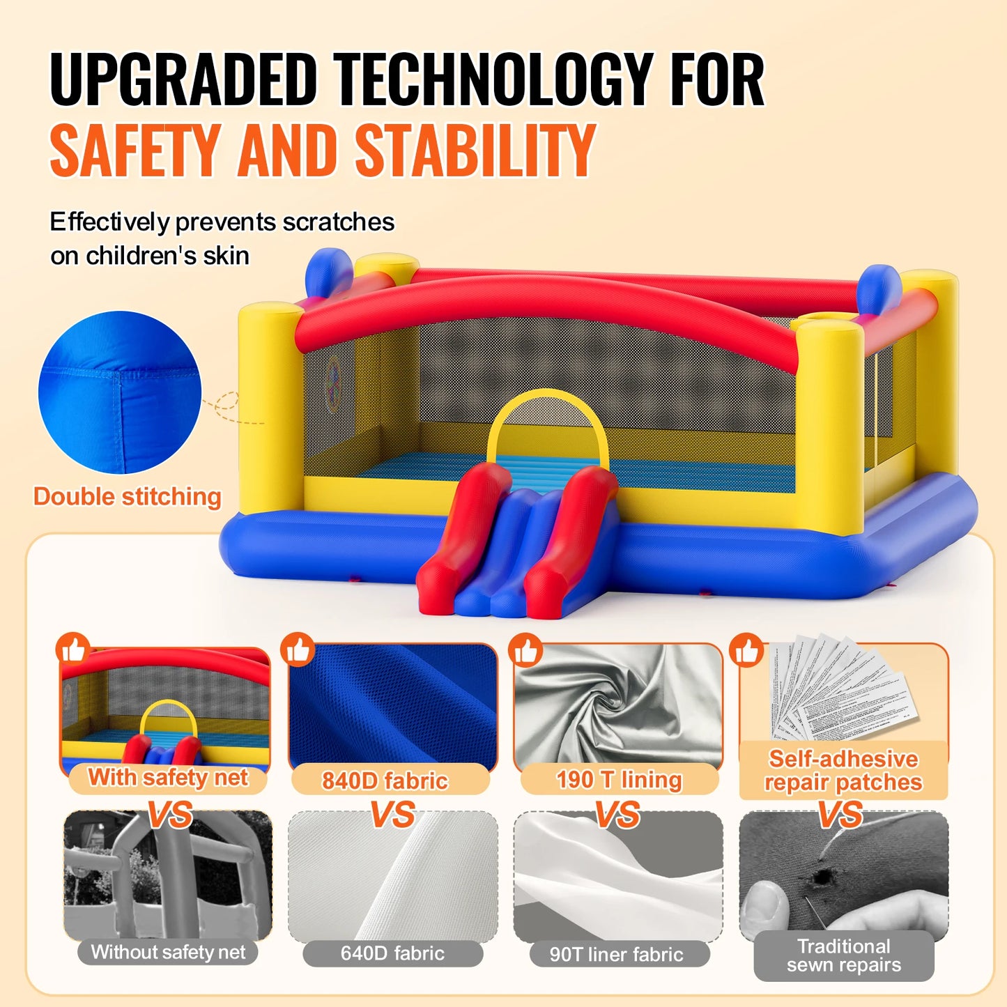 VEVOR Inflatable Bounce House Outdoor High Quality Playhouse Trampoline Jumping Bouncer with Blower Slide and Storage Bag Castle
