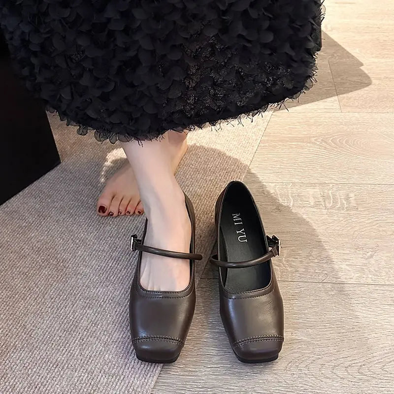 Shoes for Women New Fashion Medium Heeled Women Single Shoes Soft and Comfortable Red Ballet Shoes Zapatos De Mujer