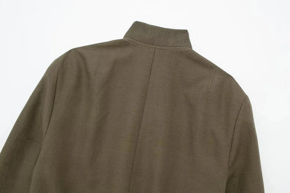 Women Fashion with Pockets Cropped Bomber Jacket Coat Vintage Long Sleeve Front Button Female Outerwear Chic Tops y2k clothes