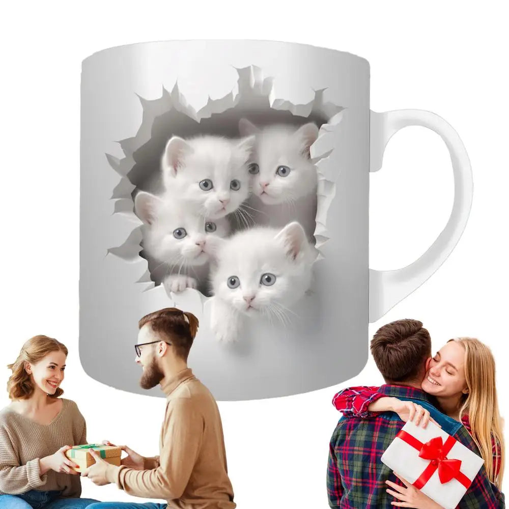 Cat Coffee Mug Ceramic 3D Visual Cat Milk Cup Creative Coffee Cups For Mulled Drinks Unique Cat Lovers Gifts Cups For Tea