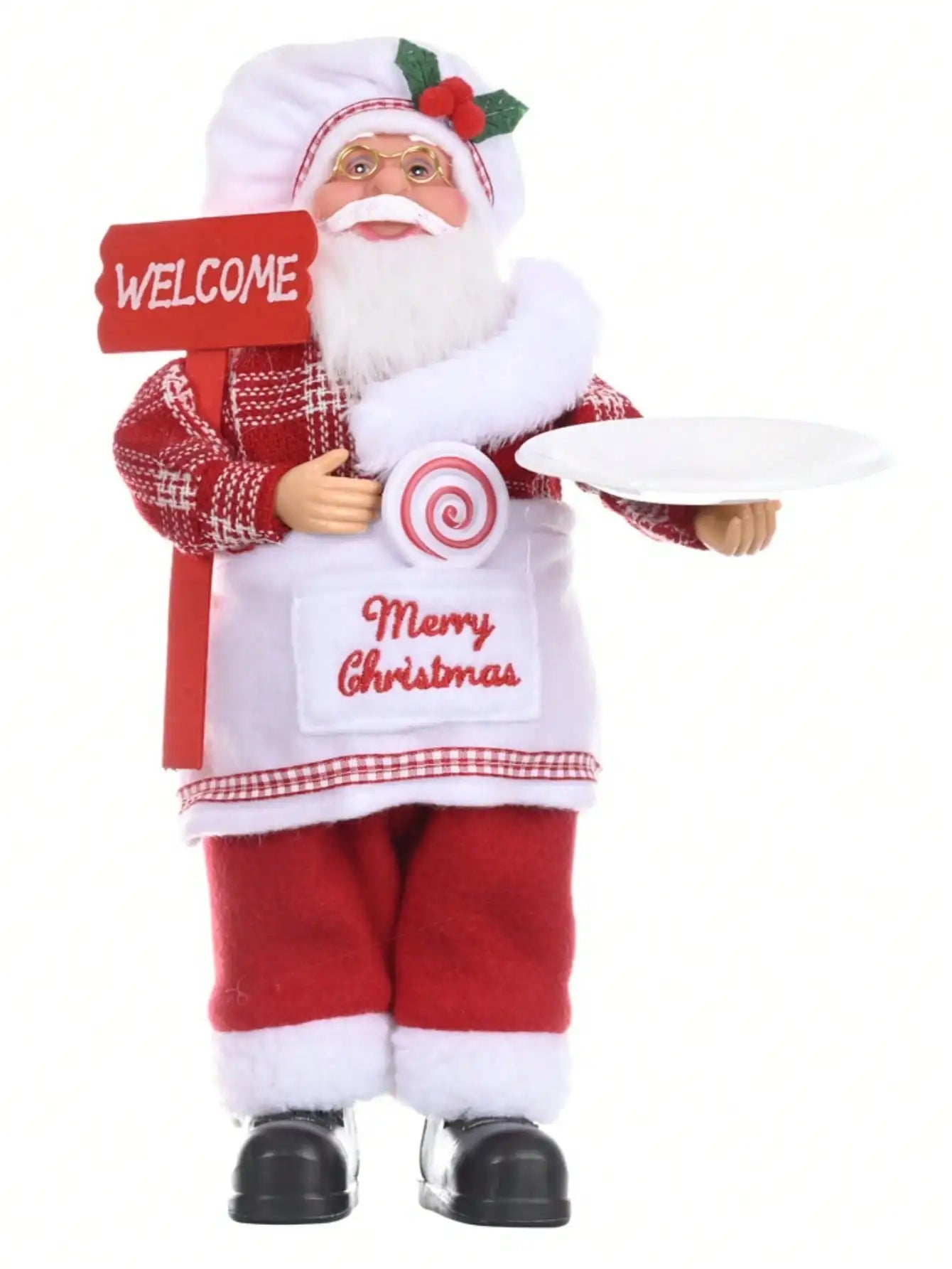 1pc Festive 12-inch Classic Santa Claus Statue: Golden and Silver White Christmas Decorations for Home, Kitchen, Hotel, and Offi