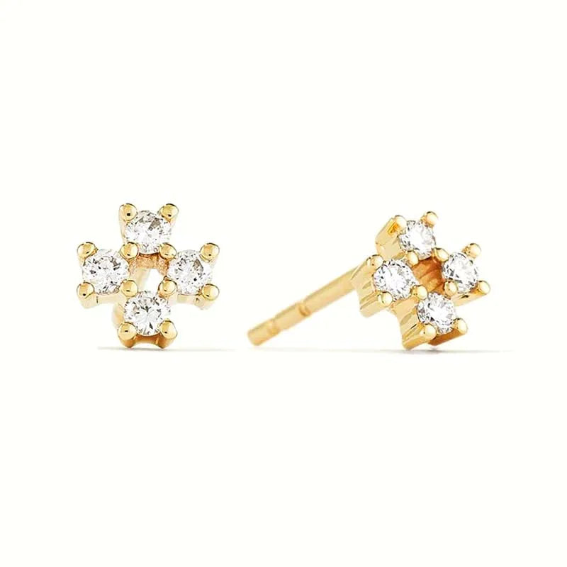 925 Sterling Silver Ear Needle Geometric Zircon Metal Earrings for women Shiny Crystal Luxury Small Stud Fashion Wedding Jewelry