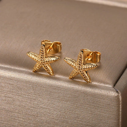 Geometric Fashion Temperament Casual Starfish Stud Earrings For Women Stainless Steel Earrings Female Summer Jewelry Gift