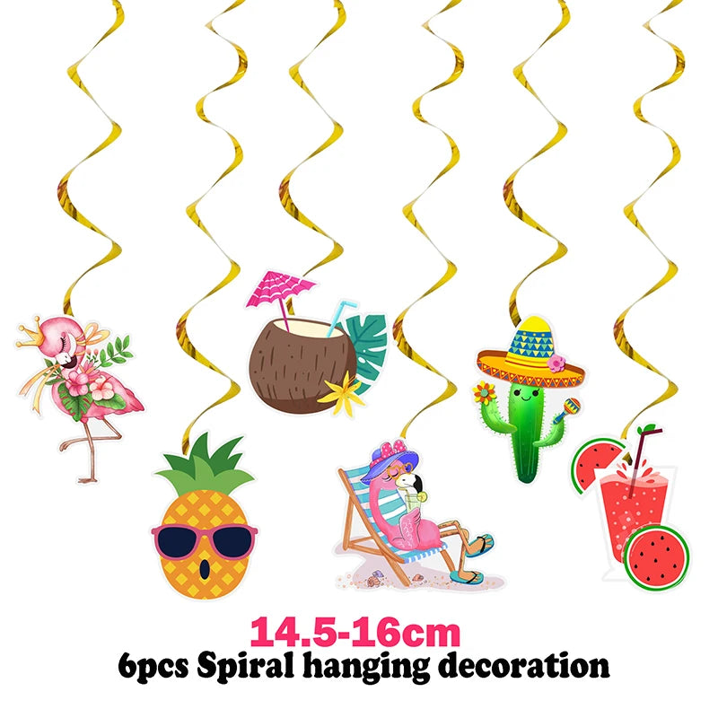 Hawaiian Party Decorations Flamingo Garlands Banner Balloons For ALOHA Luau Party Tropical Summer Beach Birthday Party Supplies