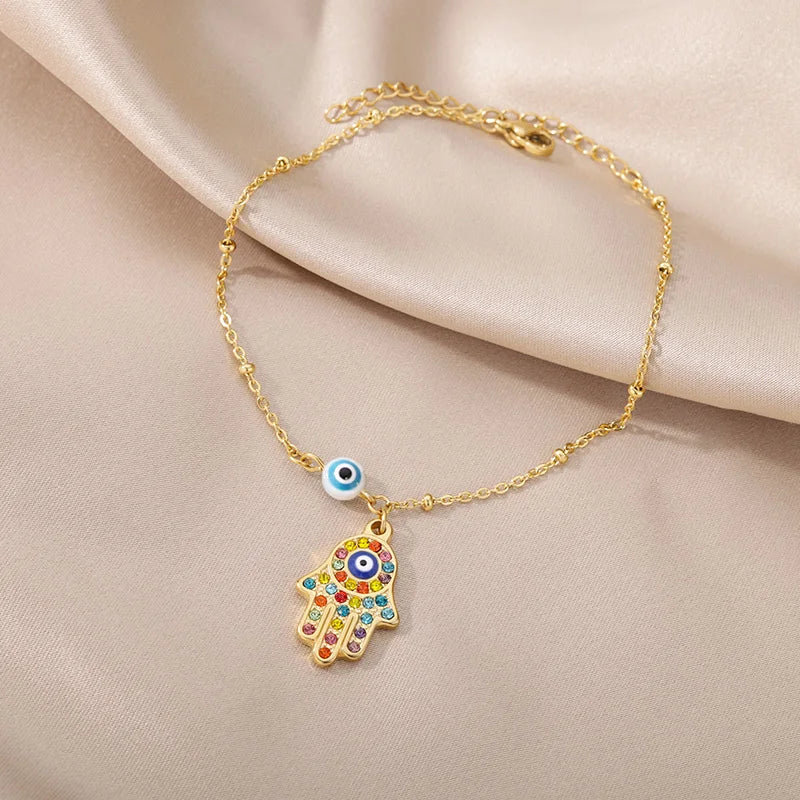 Evil Eye Anklets for Women Stainless Steel Boho Anklet Summer Charm Ankle Bracelet Lucky Amulet Jewelry Beach Accessoires Femme