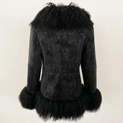 Autumn Winter Women Coat Real Natural Mongolia Sheep Fur Turn-down Collar New Fashion Jacket Thick Warm Casual Overwear