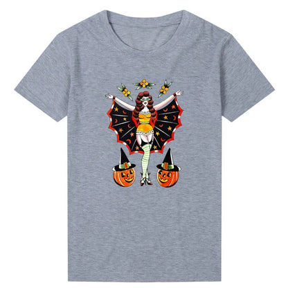 2024 Funny Pumpkin Face Floral Sexy Ladies T Shirt Women  Halloween Clothes Fall Festival T-shirt WomenTop