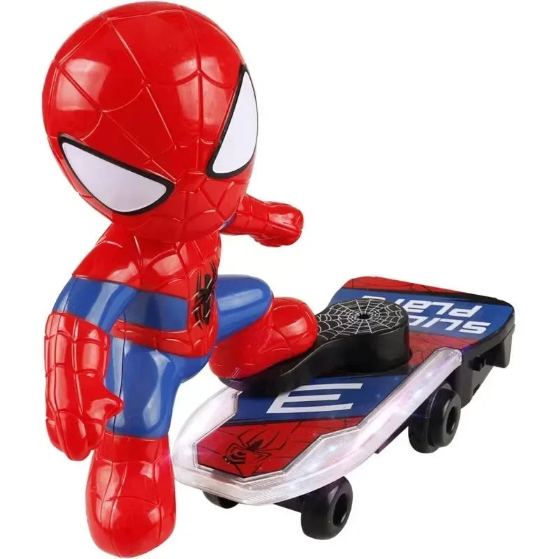 Kids Anime Spiderman Toy Flip Rotation Skateboard Car Ultraman Electric Music Stunt Scooters Birthday Toys