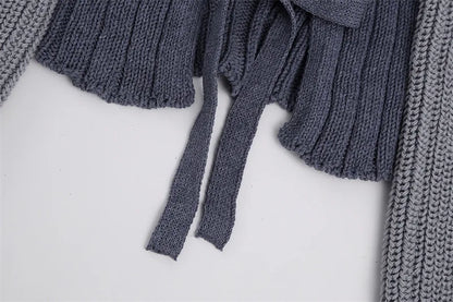 Fashionable Backless Knot Design Knitted Top Women's Autumn Wear Versatile Street Style round Neck Long Sleeve Polyester