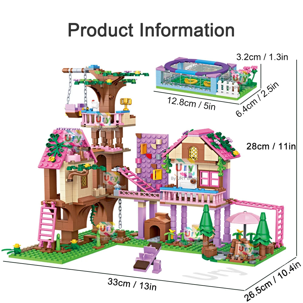 Friends City Tree House Summer Holiday Villa Castle Garden Swimming Pool Building Blocks Sets Figures DIY Toys for Girls Gifts