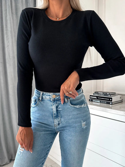 Autumn Women Knitted T Shirt Women O Neck Long Sleeve Solid Casual T-shirts OL Style Rib Jumper Tops