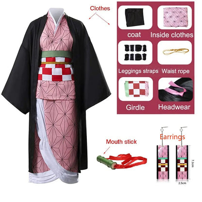 EtherealBe Demon Slayer Nezuko cosplay costume including dress, accessories, and mouth stick for fans