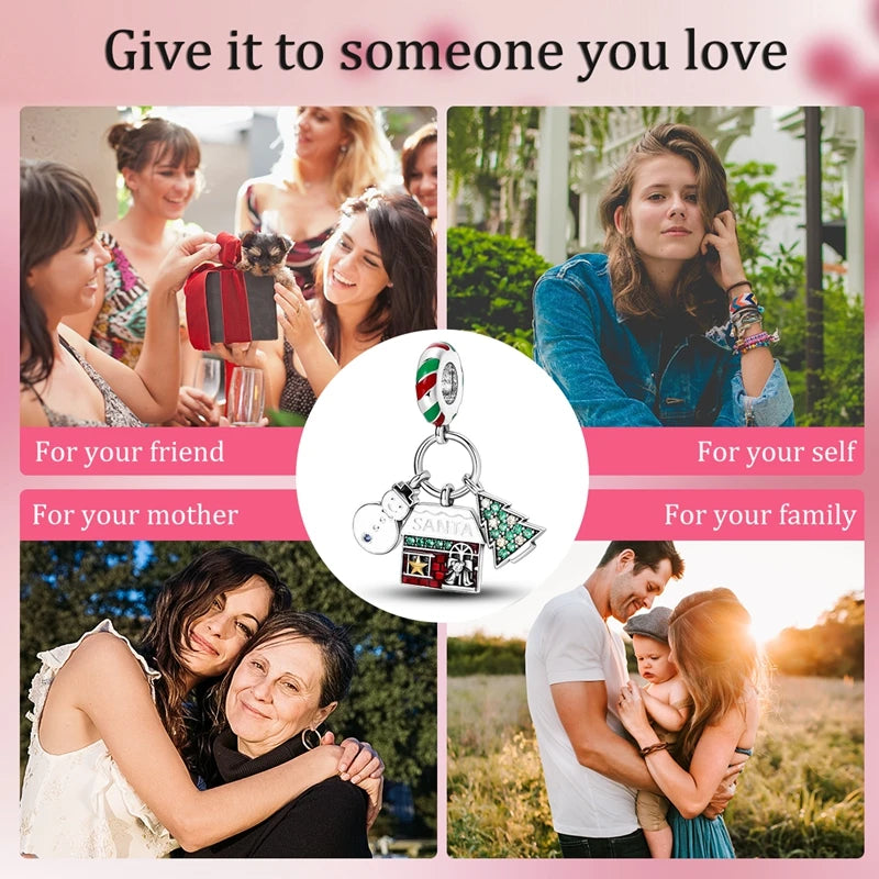 Halloween Christmas 925 Silver Charms Fit Original Bracelet For Women Jewelry Snow Christmas Tree Santa Claus