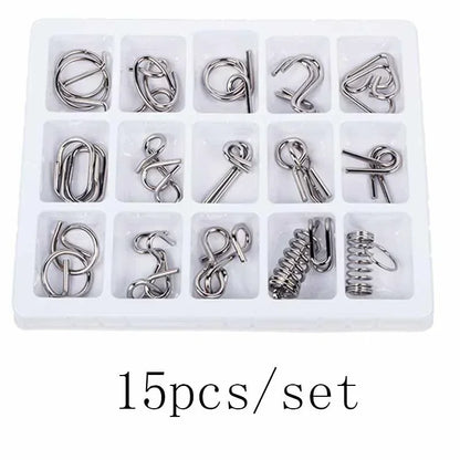 15Pcs/Set Metal Montessori Puzzle Wire Mind Brain Teaser Puzzles Children Adults Interactive Game Reliever Educational Toys