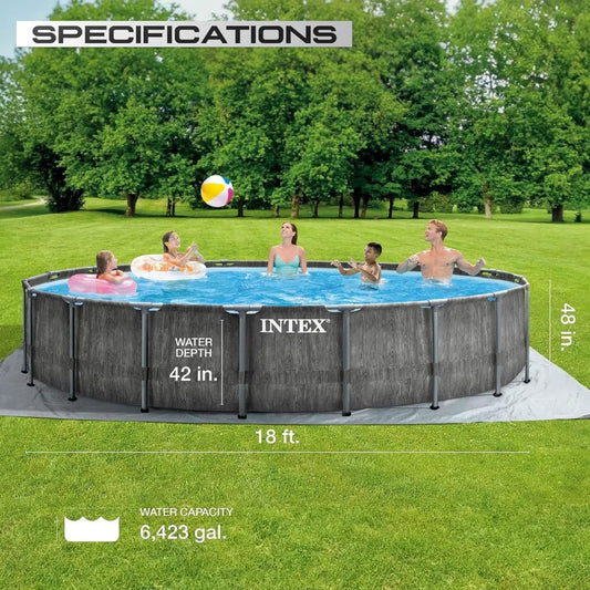 Round above Ground Outdoor Swimming Pool Set with Filter Pump, Ladder, Ground Cloth, and Pool Cover, Greywood
