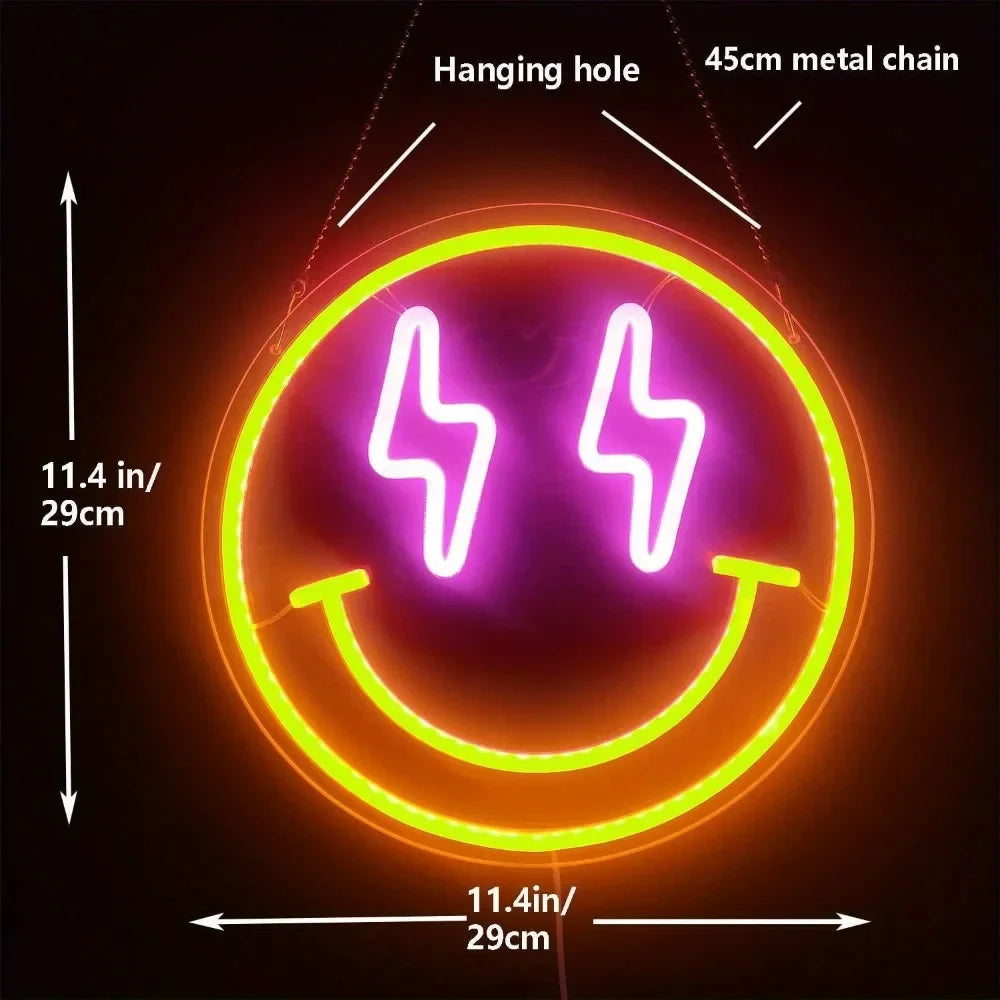 Smiley Face Neon Sign  Pink Neon Sign Led Sign for Bedroom Wall Room Bar Home Man Cave Decoration
