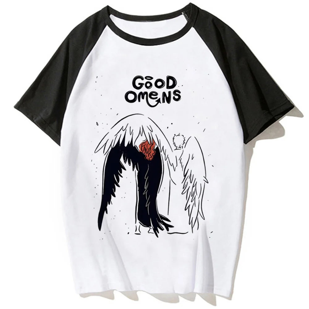 Good Omens t-shirts women summer streetwear Japanese top girl anime funny manga clothing