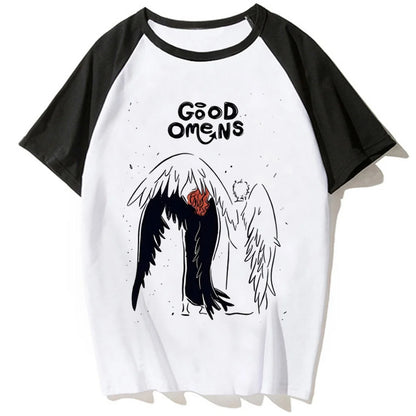Good Omens t-shirts women summer streetwear Japanese top girl anime funny manga clothing