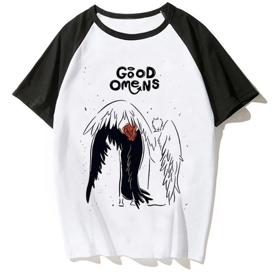 Good Omens t-shirts women summer streetwear Japanese top girl anime funny manga clothing