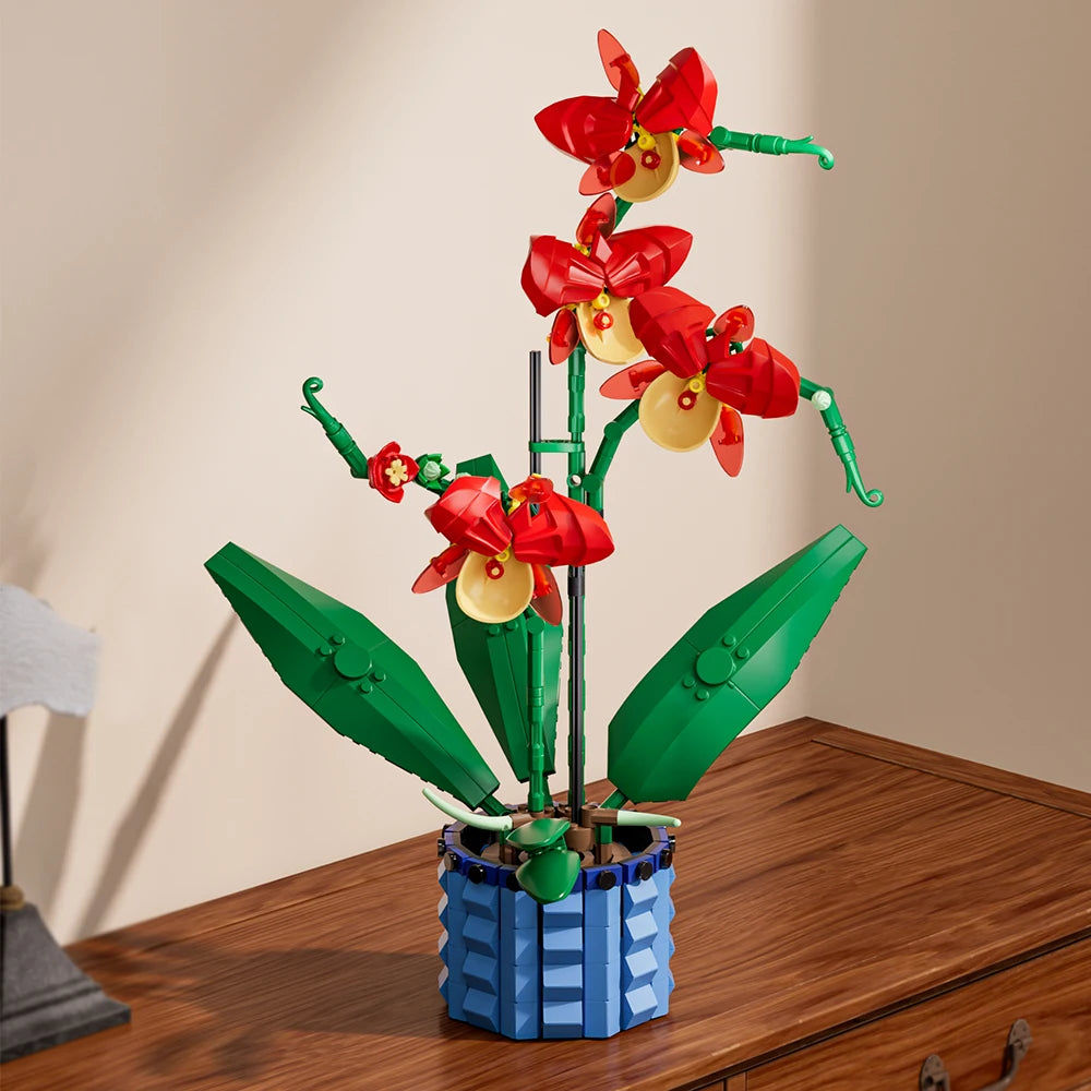 Building Blocks Set Orchid Flowers Bouquet Flower Blocks Bonsai Plant Model Bricks DIY Home Decoration Toys Kids Chirstmas Gifts