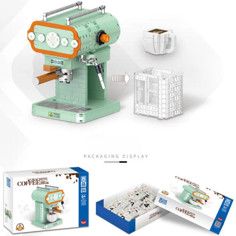 Classic Creative Coffee Machine Mini Diamond Model Building Blocks MOC Construction Bricks Collection Toy Children Xmas Gift