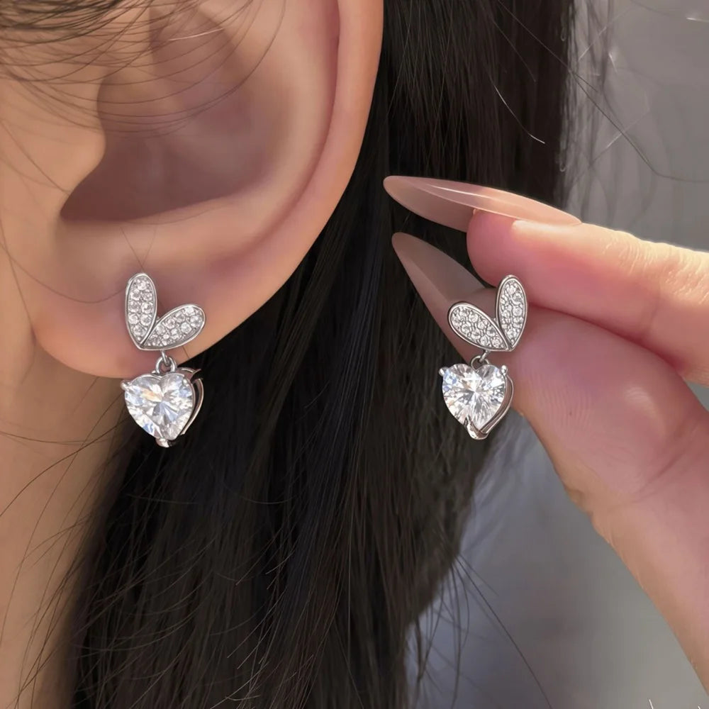D Color 2ct Heart-Shaped Moissanite Earrings S925 Sterling Silver Ear Stud for Woman Party Anniversary High-End Jewelry Gift
