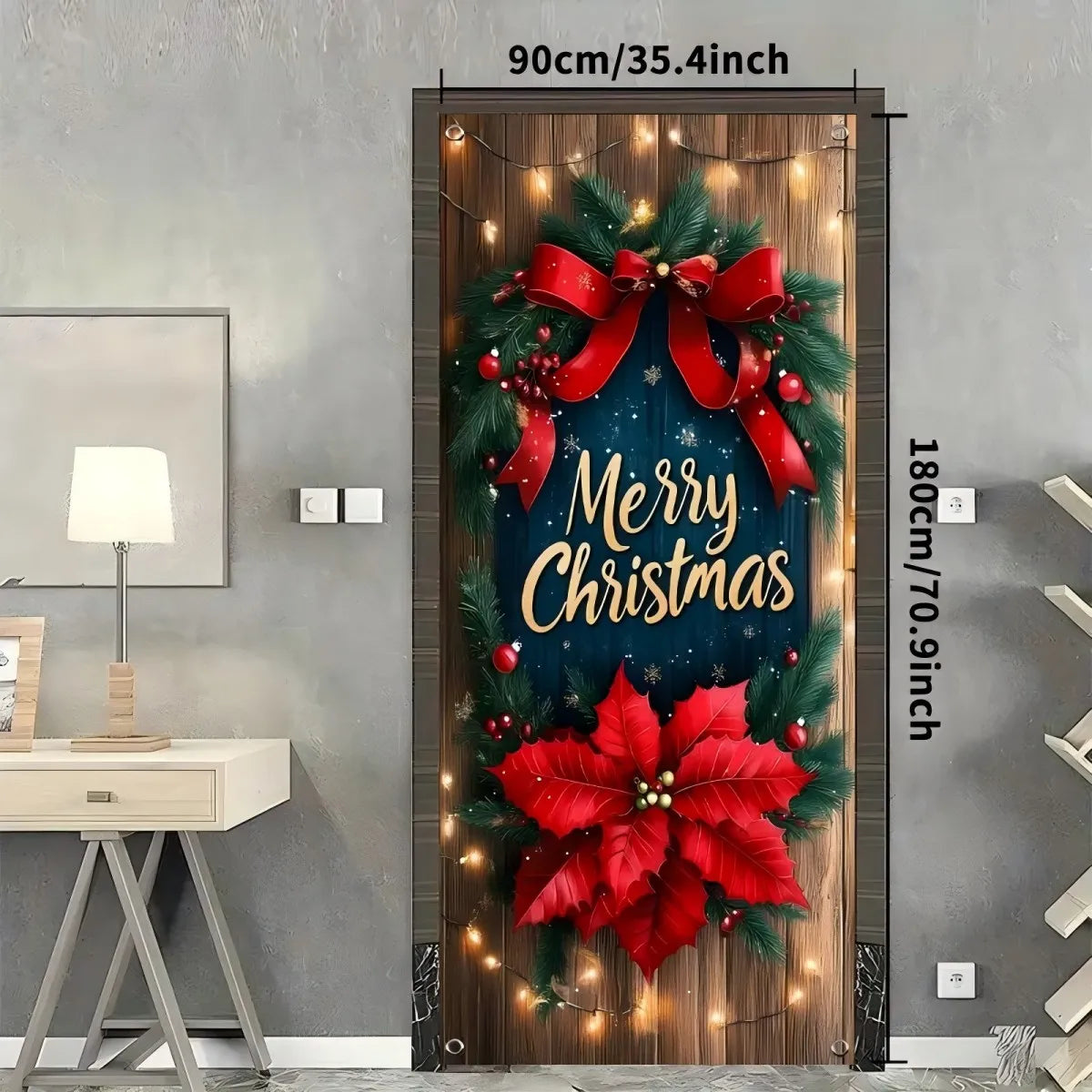 1 Christmas gift door cover photo background cloth to celebrate the New Year Red flowers polyester photo background cloth
