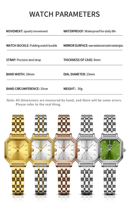 OLEVS Square Dial Quartz Watch for Women Stainless steel Fashion Gold Wristwatch Dress Elegant TOP Brand Luxury Women's Watches