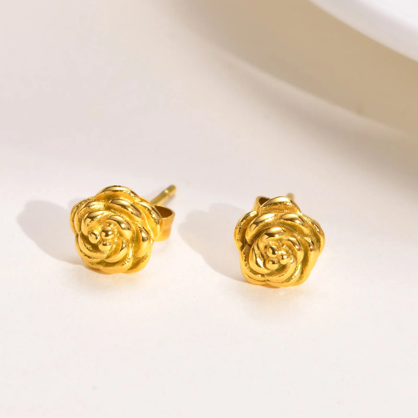 Exquisite Rose Flower Stud Earring, Stainless Steel Gold Color Petal Earrings, Trendy Women Christmas Gift