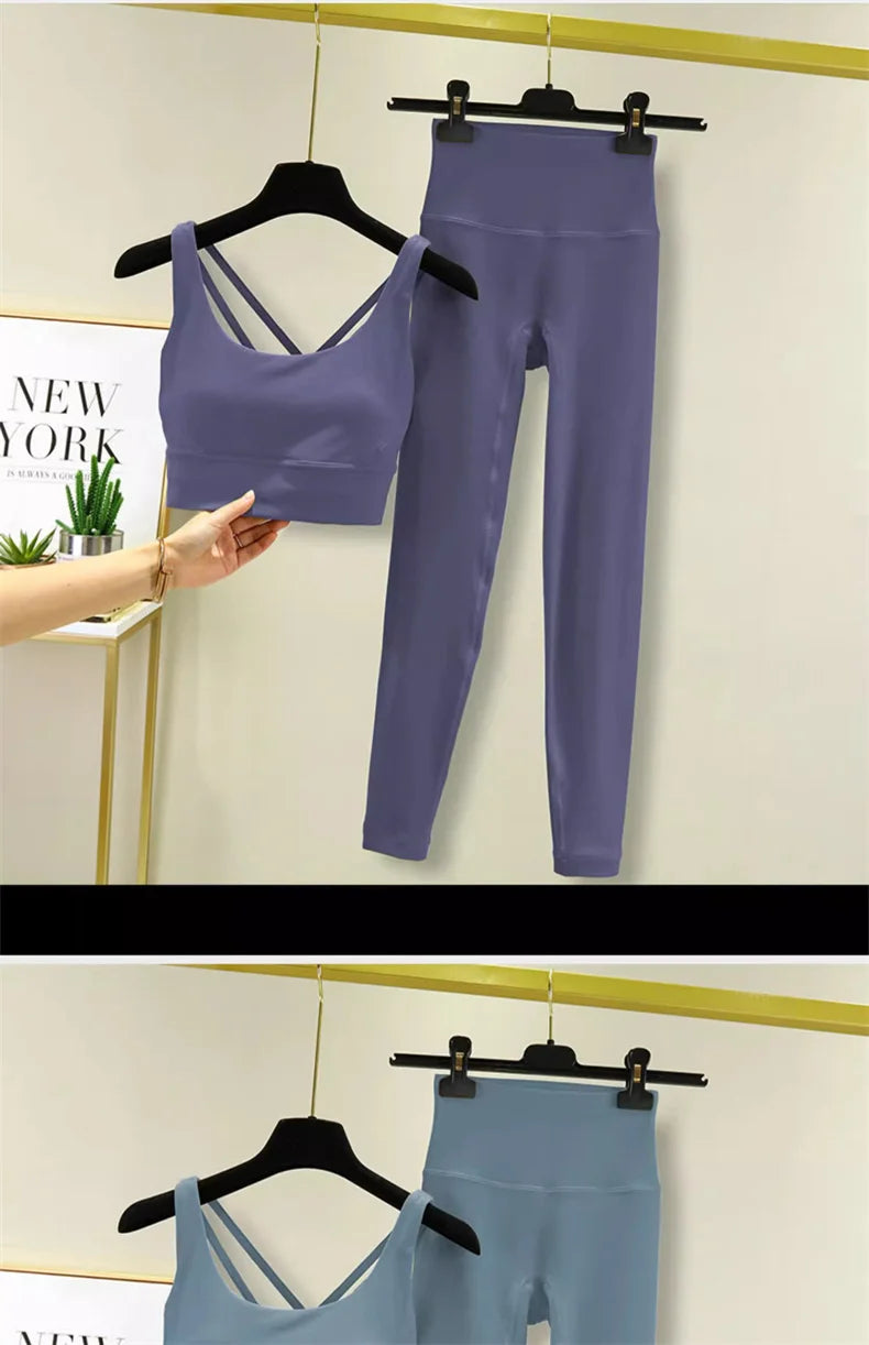 TRY TO BN Women's Tracksuit Yoga Sets Fitness Leggings Sports Bra Naked Sportwear Breathable Workout Two Pieces Suit Gym Clothes