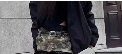 Summer Women Gyaru Coquette Camouflage Culottes Harajuku Shoujo 2000s Aesthetic Low Rise Mini Denim Skirt Korean Y2k Japanese