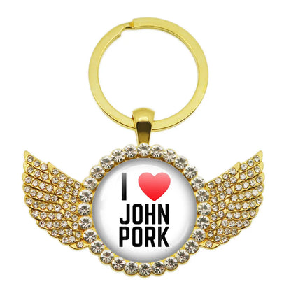 New John Pork Is Calling Answer Call Phone Humor Funny Pig Lover Graphic Meme Glass Dome Pendant Cabochon Keychain Jewelry Gifts