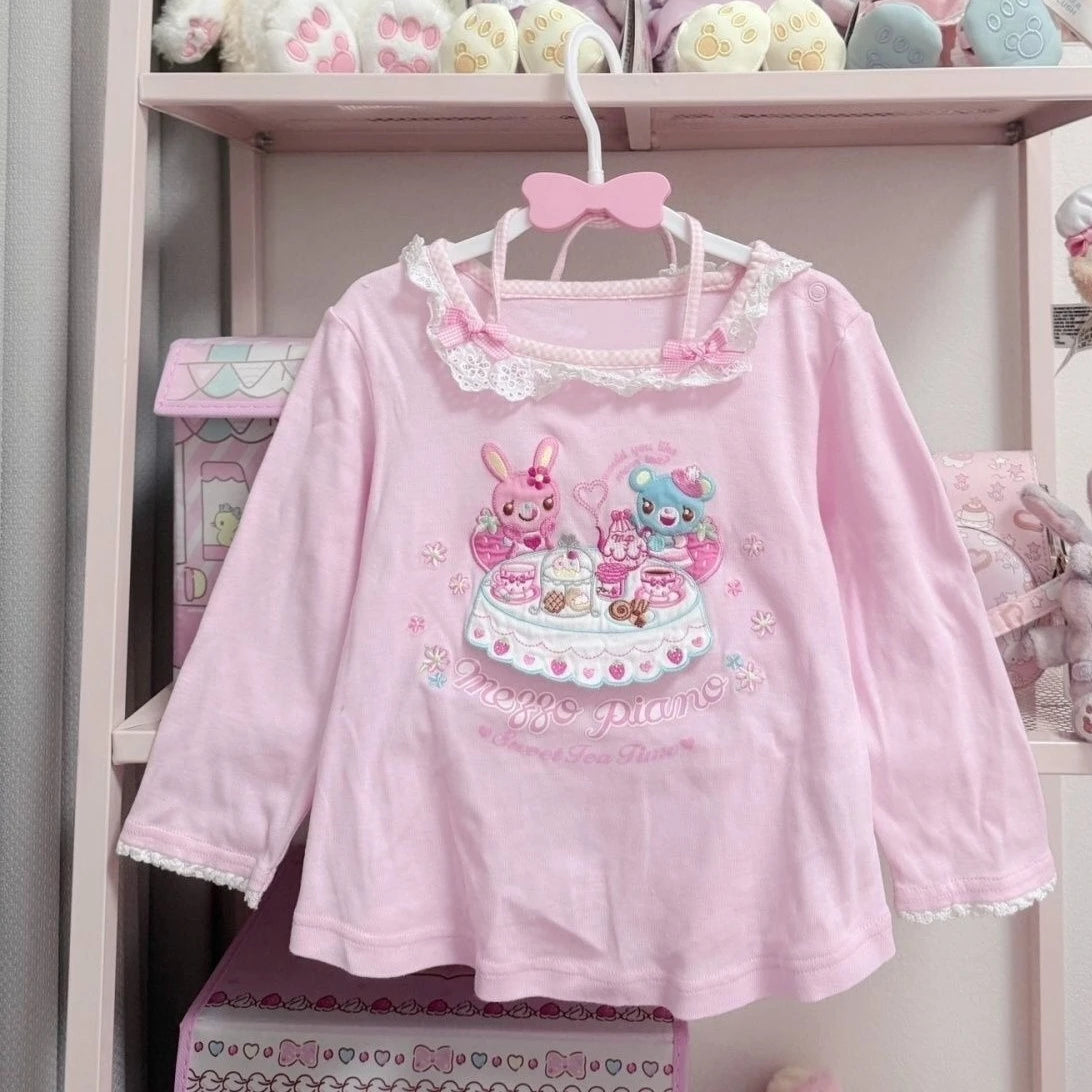 2026 Spring Japanese Cute T-shirts Women Casual Y2k Crop Top Kawaii Blouse and Mini Cake Skirts Outwear Lolita Vintage Tees Chic