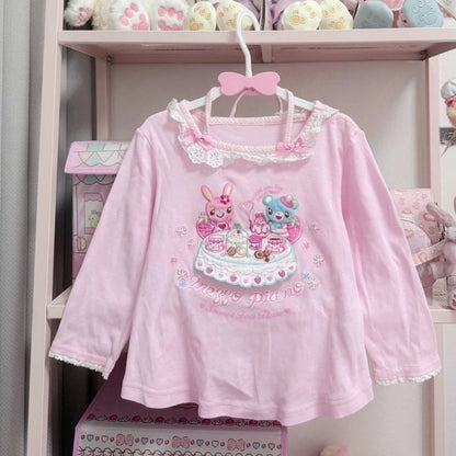 2026 Spring Japanese Cute T-shirts Women Casual Y2k Crop Top Kawaii Blouse and Mini Cake Skirts Outwear Lolita Vintage Tees Chic