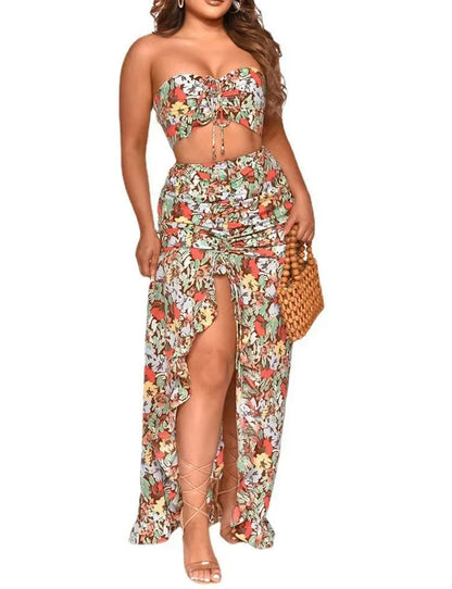 EtherealBe Pleated Ruffle Edge Dress Set for Elegance