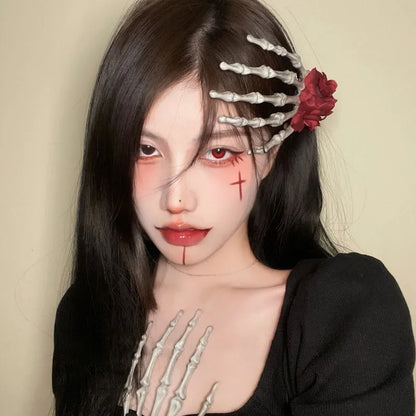 EtherealBe women's Halloween skull hairpin featuring skeleton design for spooky hairstyles