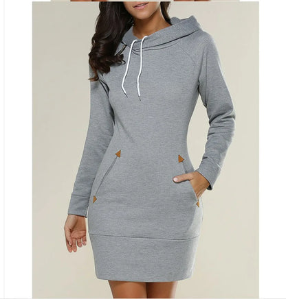 2024 woman Women's Clothing Dresses hot selling new hooded zipper pullover mid length hoodie dress in 5 colors and size 6 Dress