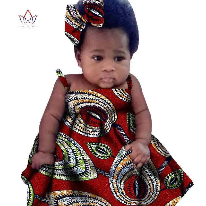 New African Dresses Baby Girl Batik Print Head Wrap Headband Bow Trendy Girl Fashion