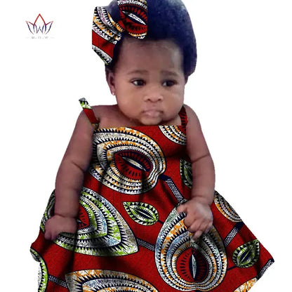 New African Dresses Baby Girl Batik Print Head Wrap Headband Bow Trendy Girl Fashion