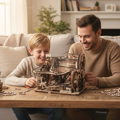 Chriyungel 3D Wooden Marble Run Puzzle DIY Building Model Kits Rolling Ball Track Brain Teaser Game Gift for Adults Teens Kids