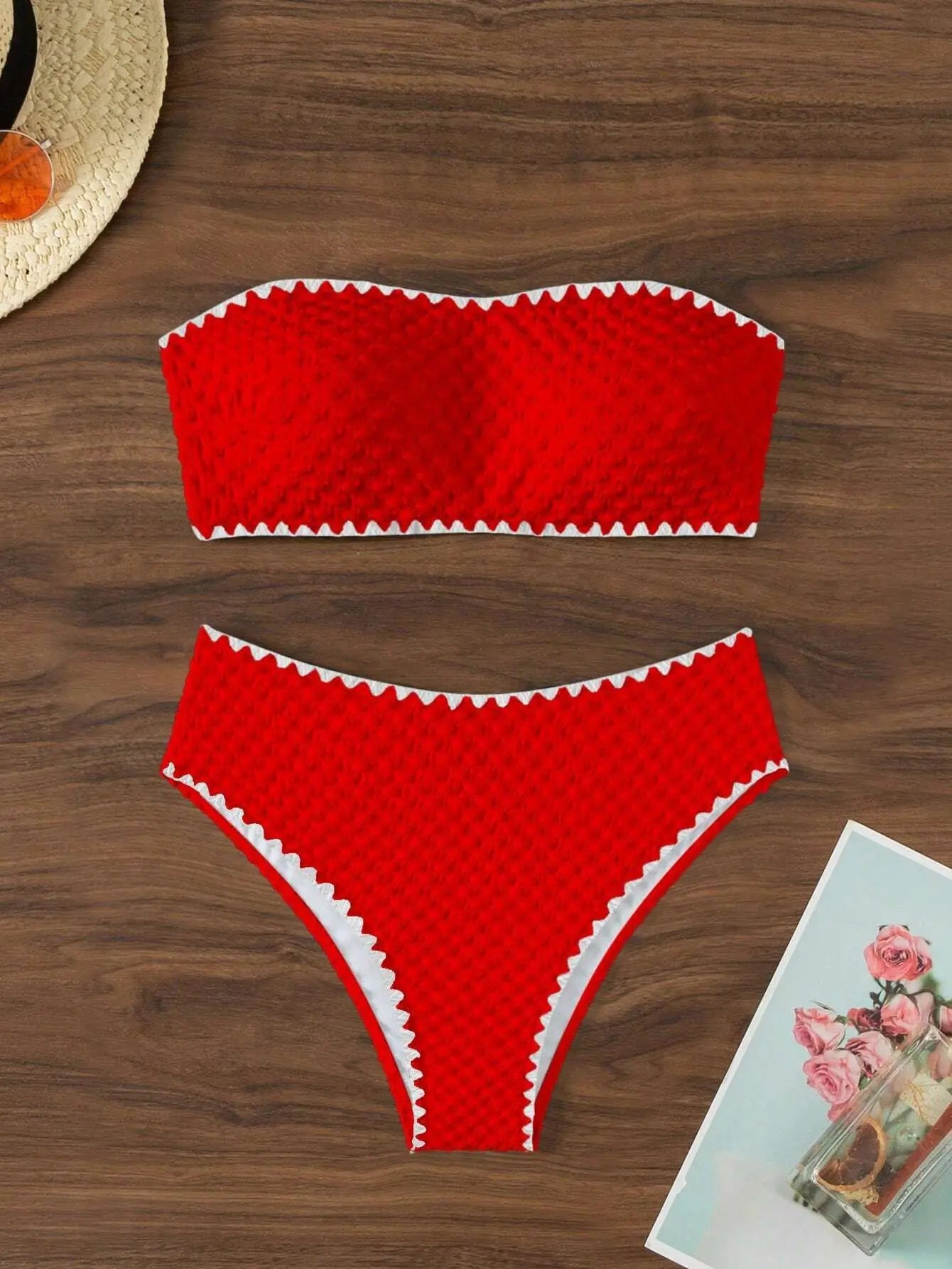Swimwear White 2 Piece Strapless Swimsuit for Women Sexy Bandeau Backless Bikini Set Lace-up Patchwork Bathing Suit 2025 New