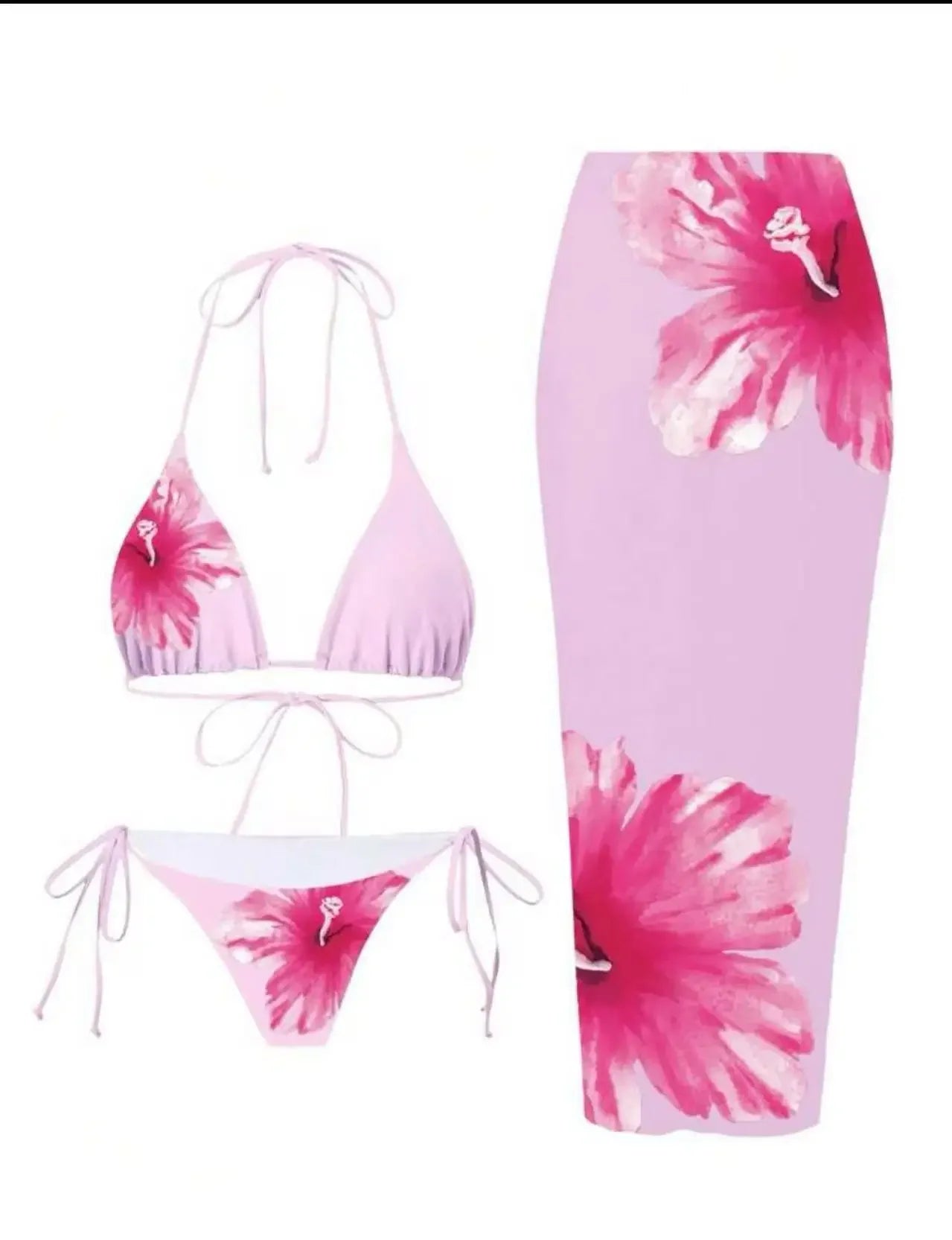 Sexy Print Three-piece Swimsuit Set Charms Lilies Limited Edition Bikini Set Attractiveness Sensuality Fashionable Women's Wear