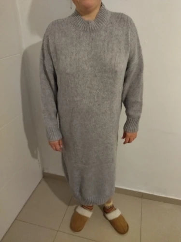 Winter Women Dress Fall Sweater Women Dress Long Sleeve Knitted Dresses Maxi Vintage Oversize Dresses Knitting Thick Warm Purple