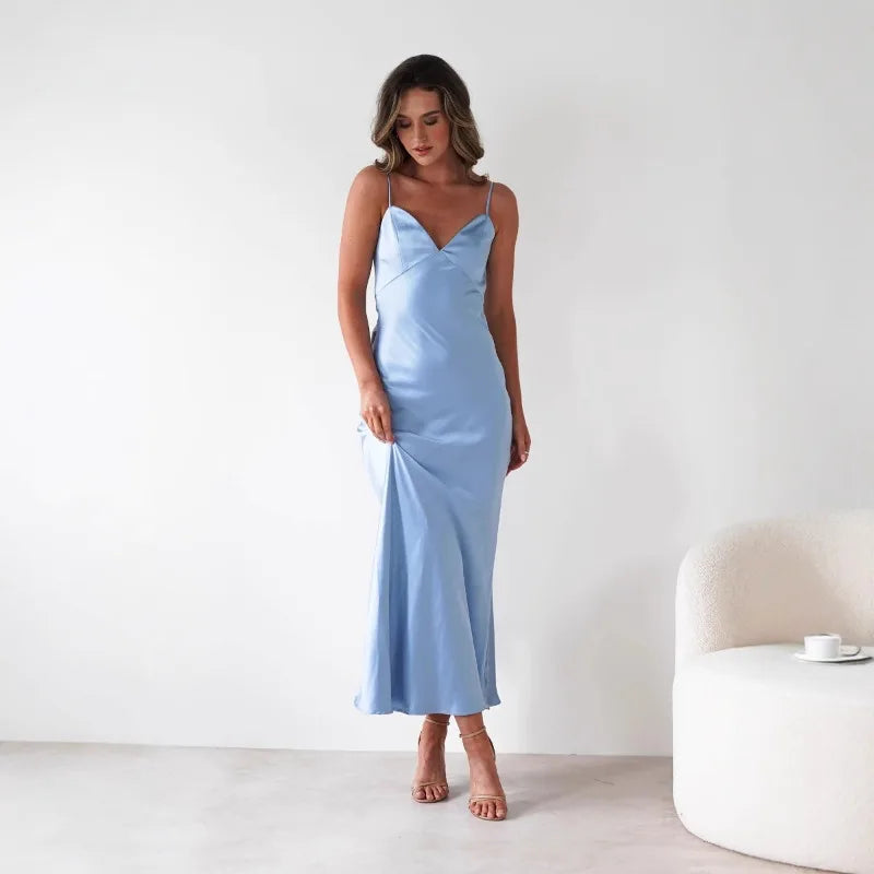 EtherealBe Sexy Satin Halter Dress in Olive Green