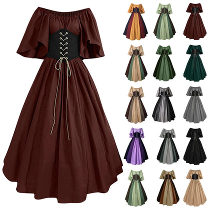 New Medieval Costume for Women Halloween Corset Gothic Renaissance Dress Plus Size Flare Sleeve Ball Gown Cosplay Clothes