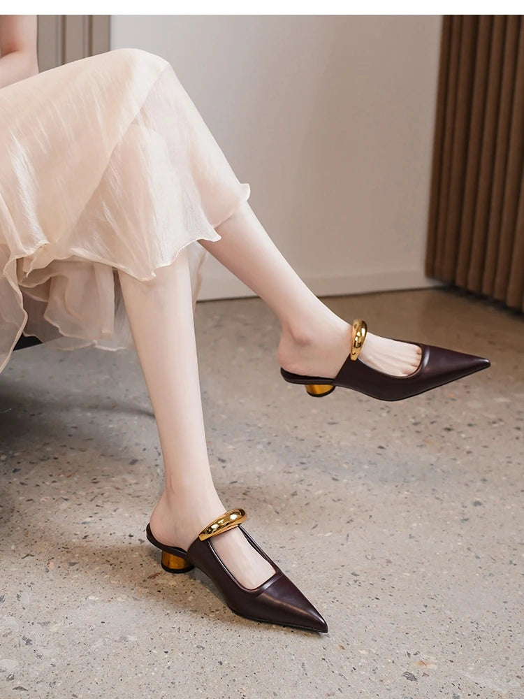 Pointed Toe Women's Slippers 2024 Summer Fashion Shallow Mouth Women's Mules Comfortable Wear Outside Ladies One Word Drag