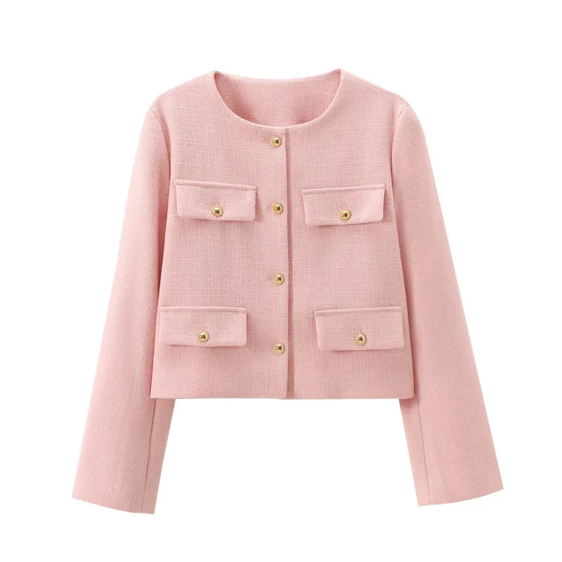 2025 New Woman Jackets Outerwears Long Sleeve Cropped Fashion Jacket for Women Button Short Coats Elegant Women's Coat