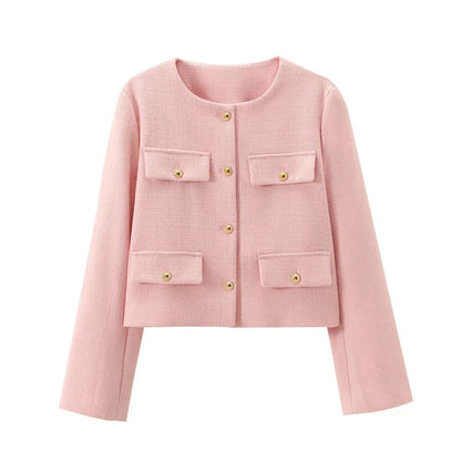 2025 New Woman Jackets Outerwears Long Sleeve Cropped Fashion Jacket for Women Button Short Coats Elegant Women's Coat
