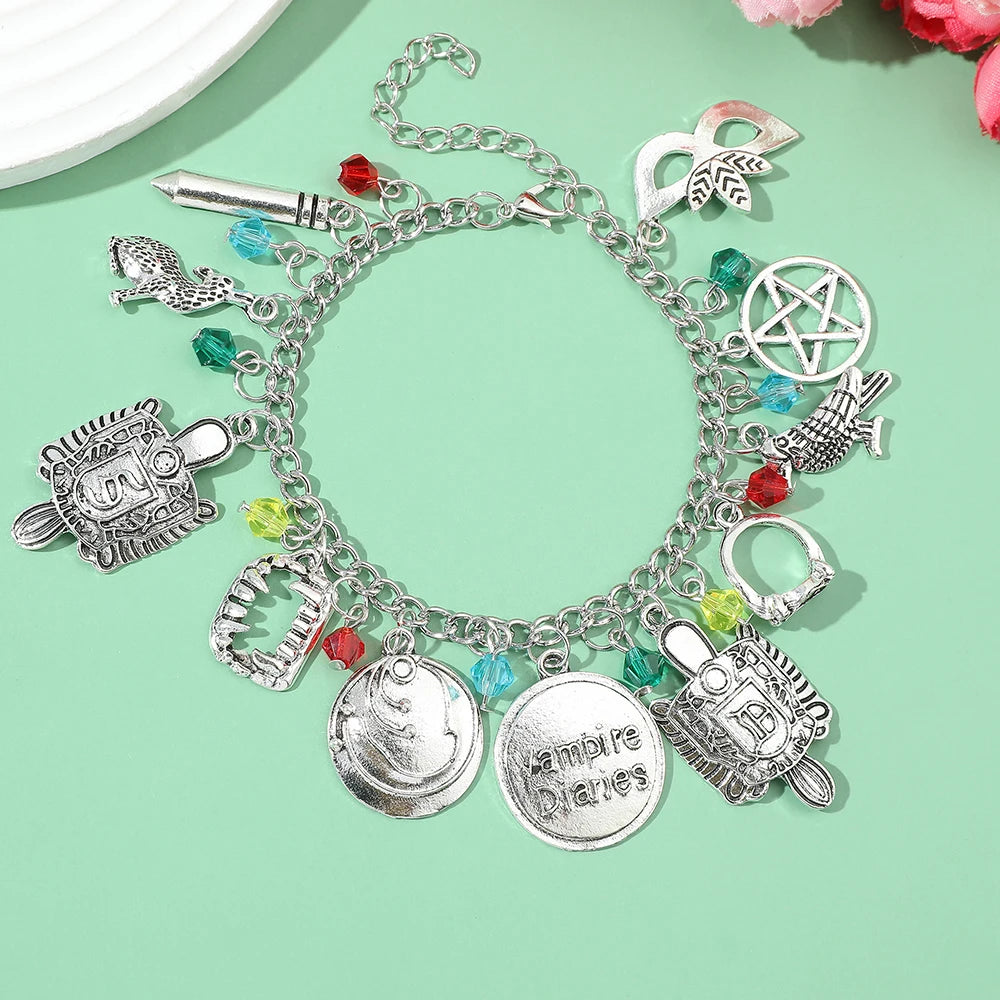 TV The Vampire Diaries Pendants Bangle Bracelet Mask Pentagram Link Chain Bracelets for Women Halloween Accessories